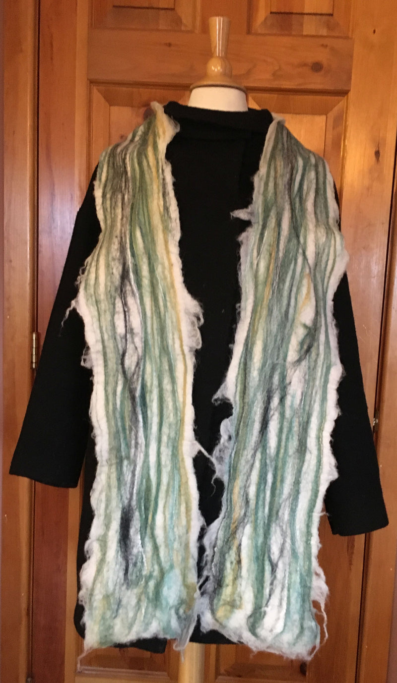 White Scarf with Shades of Green Overlays